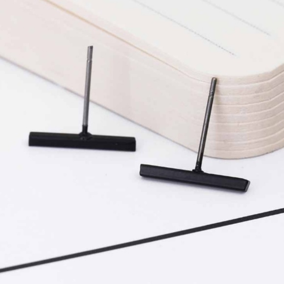 Black Bar Simple Minimalist Studs - Picture 2 of 3